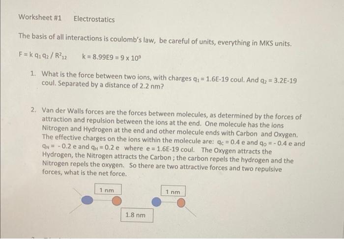 Solved Worksheet #1 Electrostatics The Basis Of All | Chegg.com