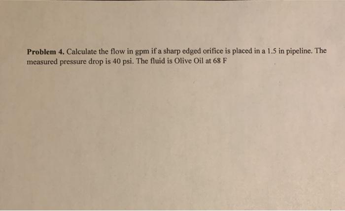 Solved Problem 4. Calculate the flow in gpm if a sharp edged | Chegg.com