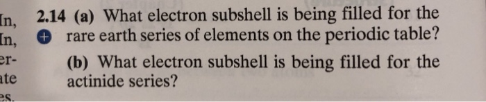 Solved In 2.14 (a) What electron subshell is being filled | Chegg.com