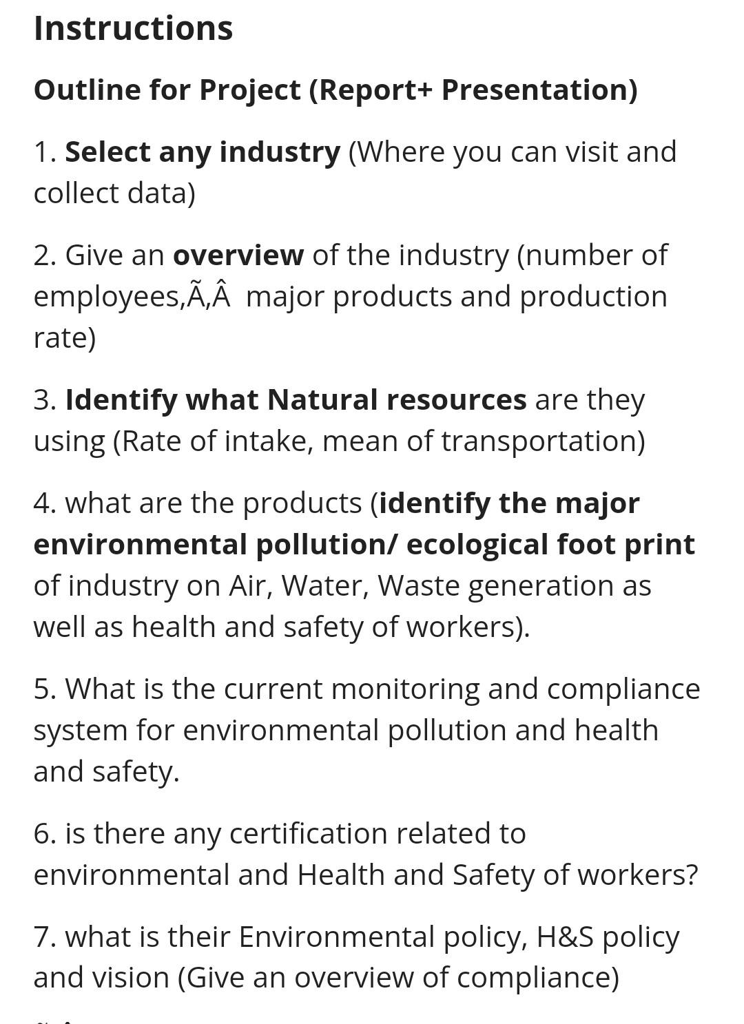 Solved Instructions Outline for Project (Report+ | Chegg.com