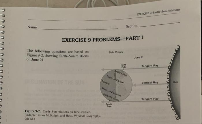 EXERCISE 9: Earth-Sun Relations Name Section EXERCISE 9 PROBLEMS-PART I Side Views The following questions are based on Figur