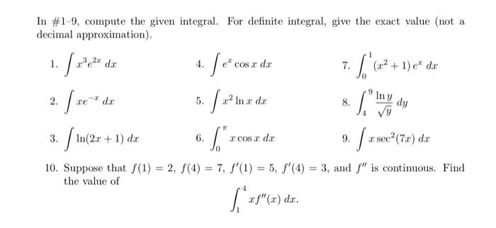 Solved In #1-9, compute the given integral. For definite | Chegg.com