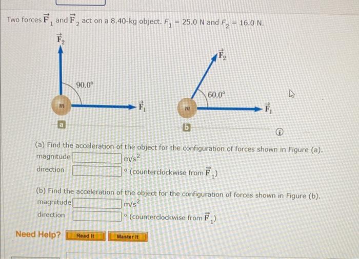 Solved Two Forces F And F Act On A 8 40 Kg Object Fi