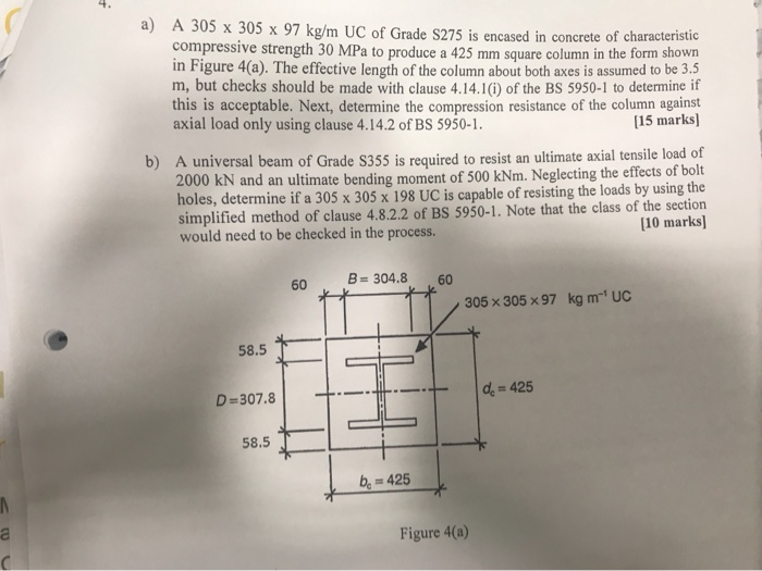 Solved a) A 305 x 305 x 97 kg/m UC of Grade S275 is encased | Chegg.com