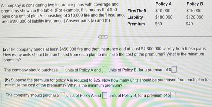 Solved A Company Is Considering Two Insurance Plans With | Chegg.com