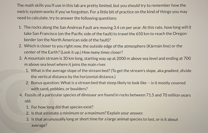Lab Math Worksheet Chegg Solved The math skills you'll use in this lab are pretty | Chegg.com