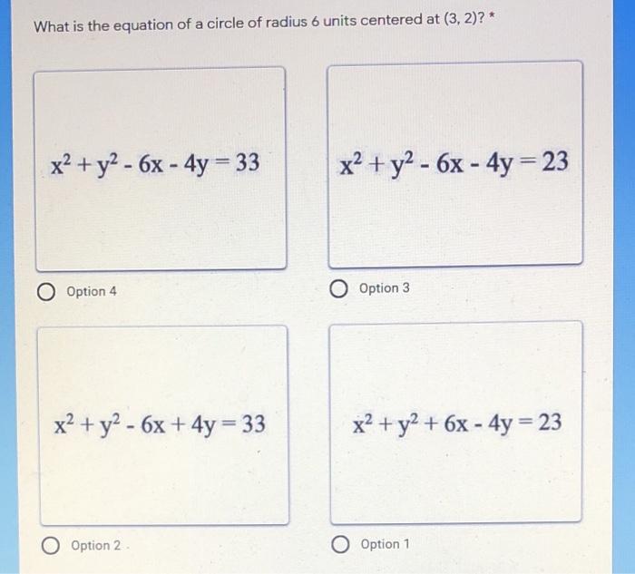 Solved What is the equation of a circle of radius 6 units | Chegg.com