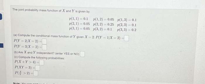 Solved The joint probability mass function of X and Y is | Chegg.com