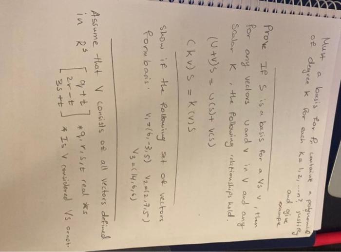 Prove If \( S \) is a basis for a \( v_{S} v \), then for any vectors \( U \) and \( v \) in \( v \) and any Scalar \( K \), 