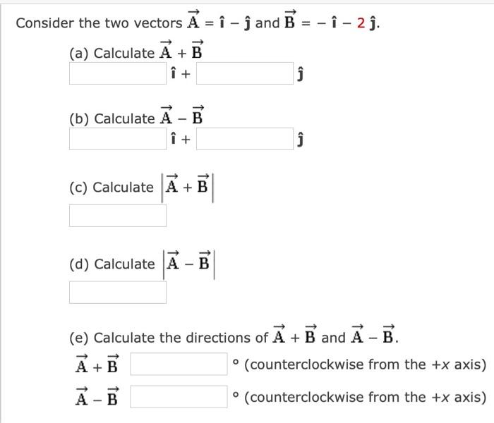 Solved Consider The Two Vectors A = î - î And B = - î – 2 ſ. | Chegg.com