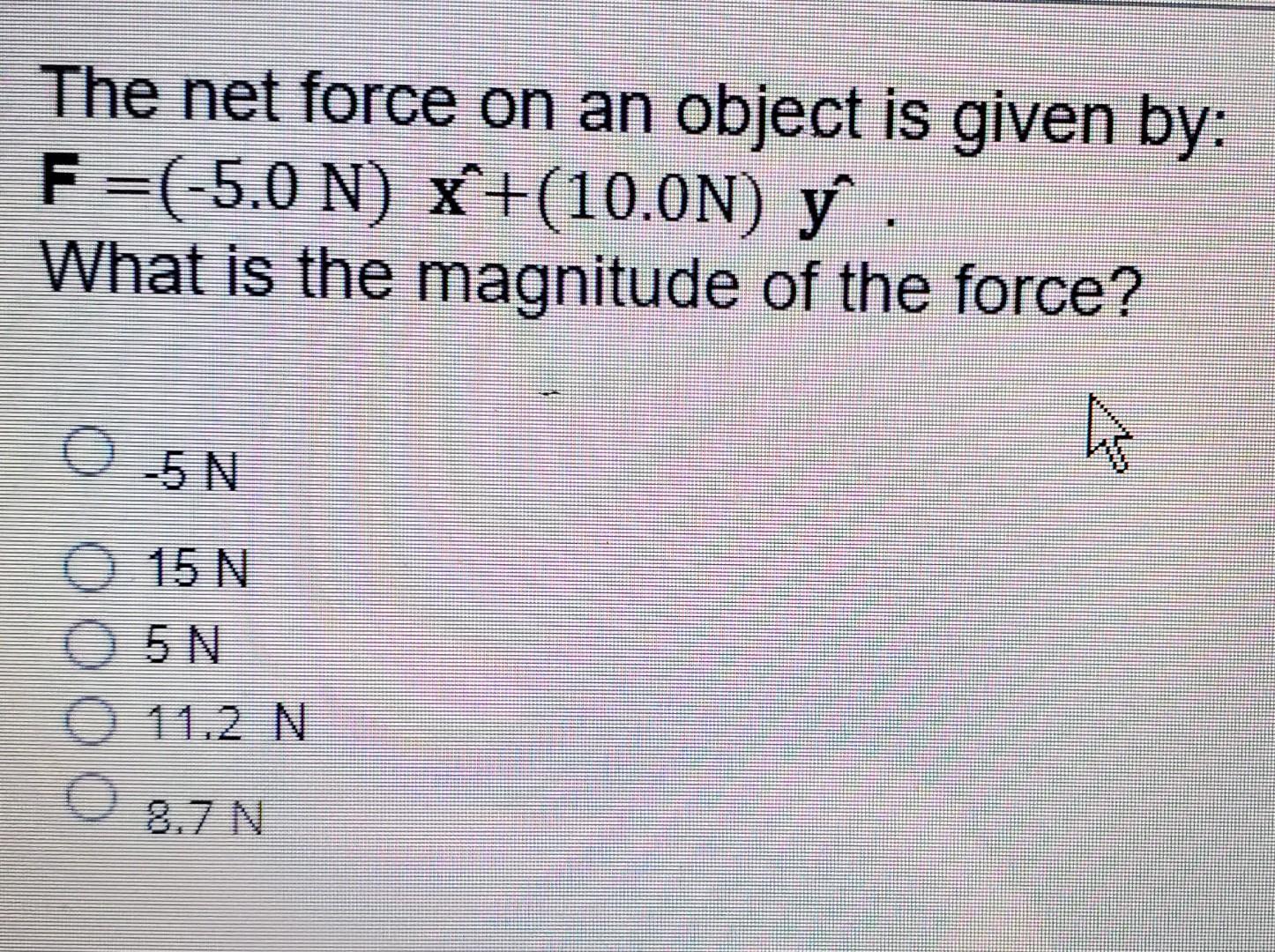 Solved The net force on an object is given by: F=(-5.0 N) | Chegg.com