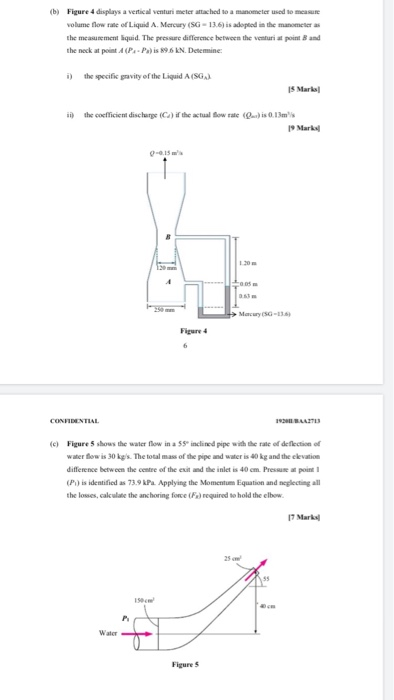 Solved (b) Figure 4 displays a vertical venturi meter | Chegg.com