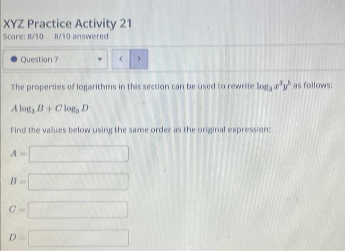 Solved XYZ Practice Activity 21 Score: 8/108/10 answered The | Chegg.com