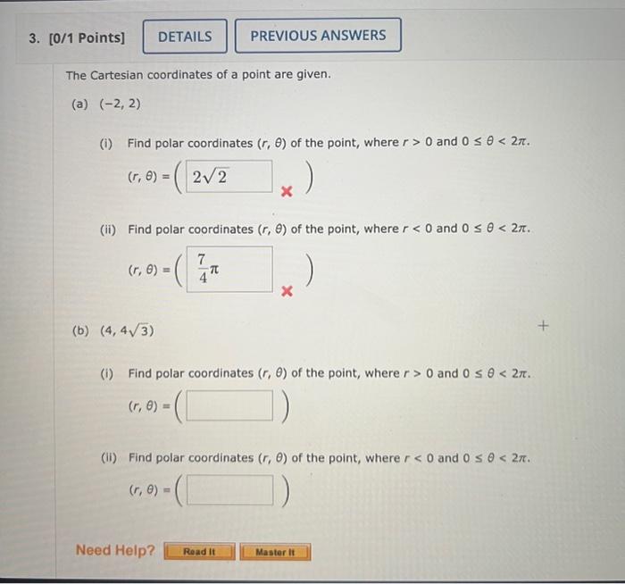 Solved The Cartesian coordinates of a point are given. | Chegg.com