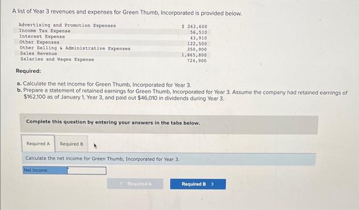 solved-a-list-of-year-3-revenues-and-expenses-for-green-chegg