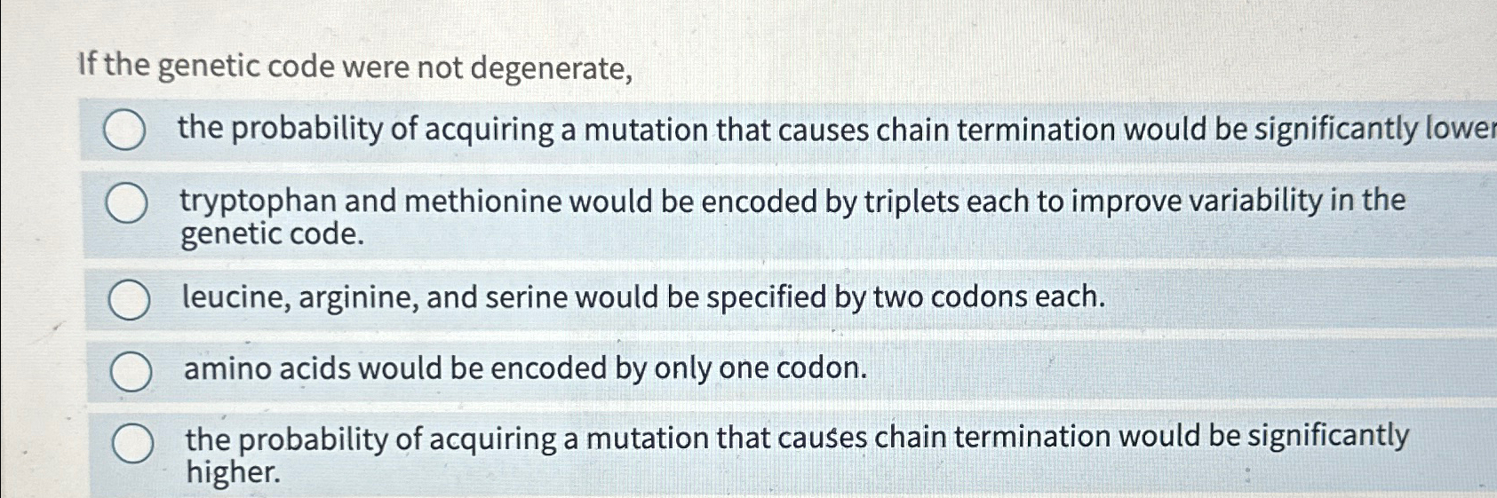 Solved If the genetic code were not degenerate, the | Chegg.com
