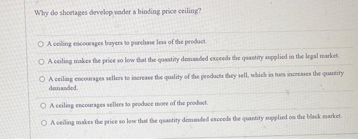 Solved Why do shortages develop under a binding price | Chegg.com