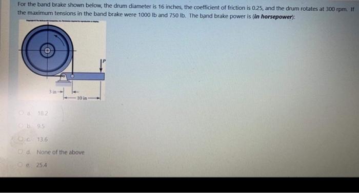 Solved For the band brake shown below, the drum diameter is | Chegg.com