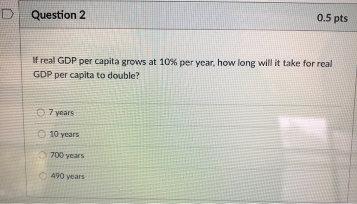 Solved Question 2 0.5 pts If real GDP per capita grows at | Chegg.com