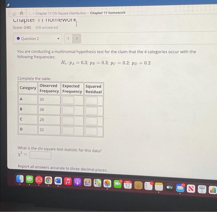Solved ... Chapter 11 Chi Square Distribution Chapter 11 | Chegg.com