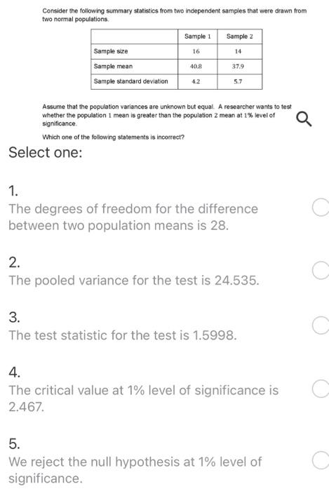 Solved Consider The Following Summary Statistics From Two | Chegg.com