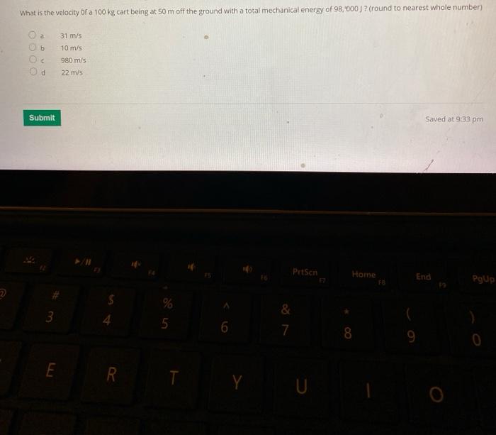 Solved What is the velocity of a 100 kg cart being at 50 m