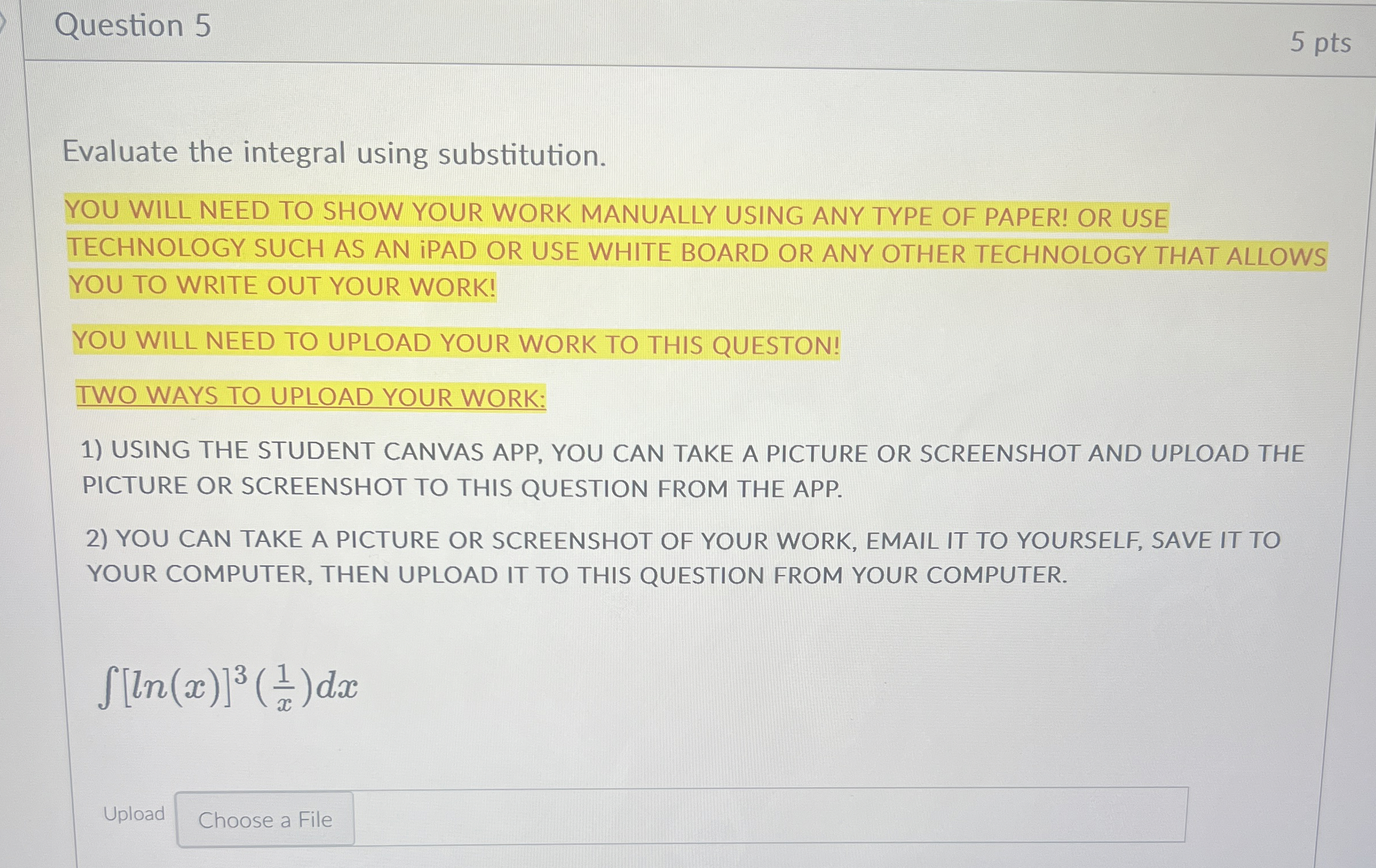 Solved Question 55 ﻿ptsEvaluate the integral using | Chegg.com