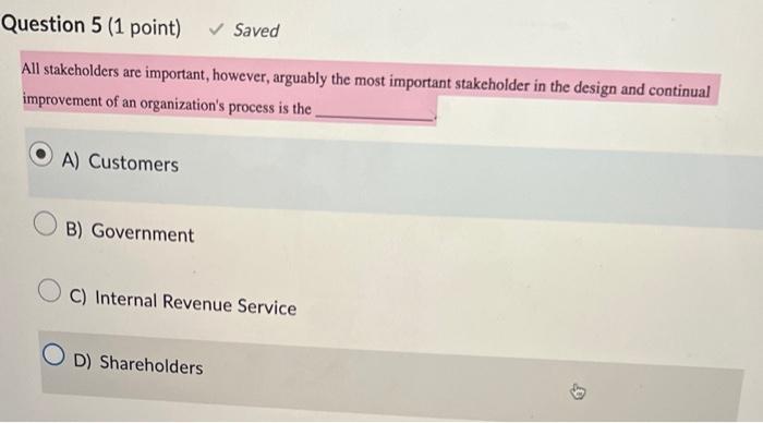 Solved All Stakeholders Are Important, However, Arguably The | Chegg.com