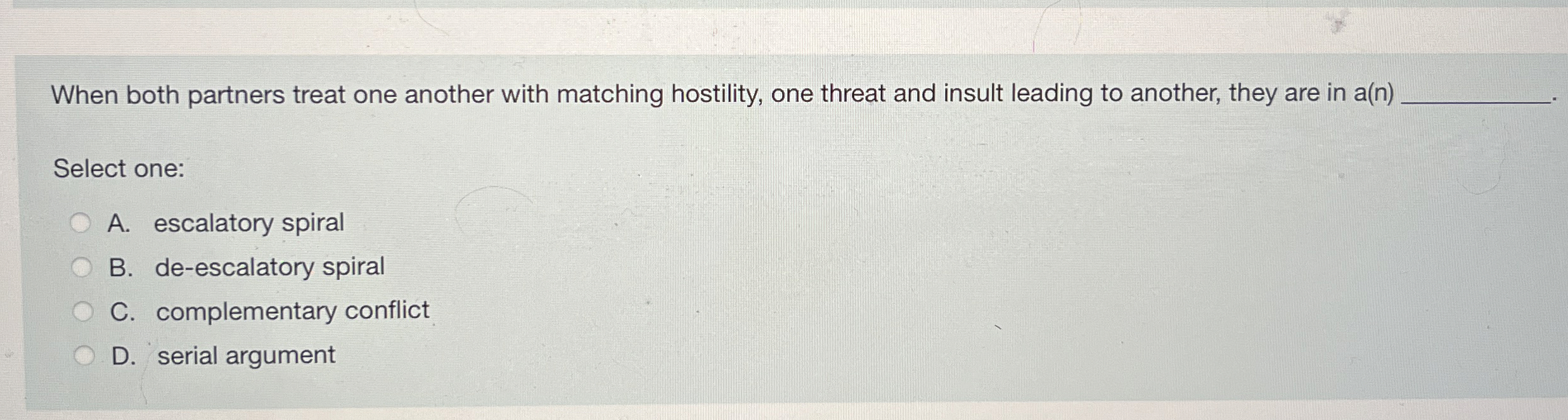 Solved When both partners treat one another with matching | Chegg.com