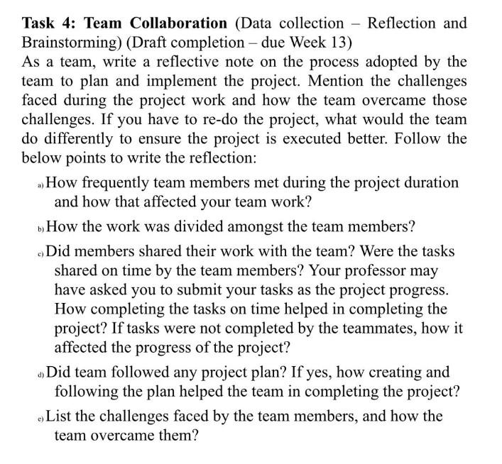 Solved Task 4: Team Collaboration (Data collection - | Chegg.com