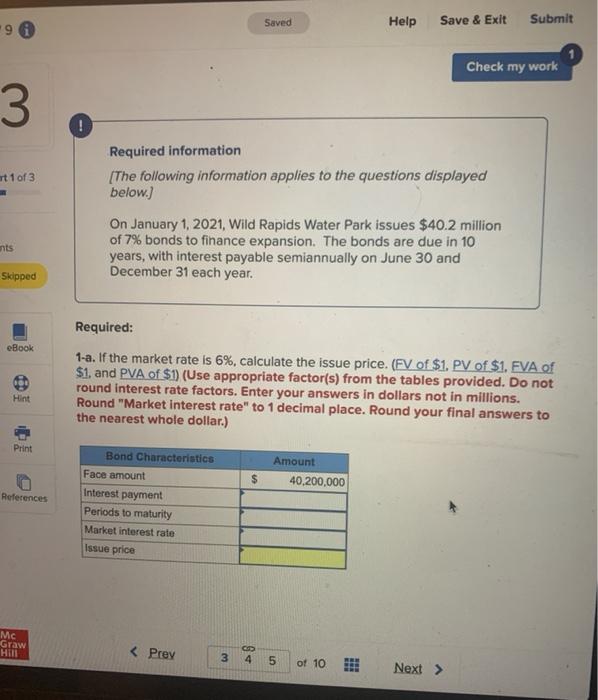 Solved Saved Help Save & Exit Submit Check my work 3 ! rt 1 | Chegg.com