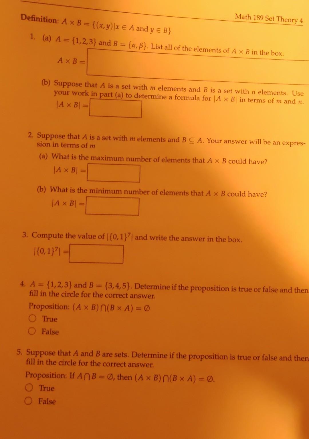 Solved Definition A X B X Y X A And Y B Math 1 Chegg Com
