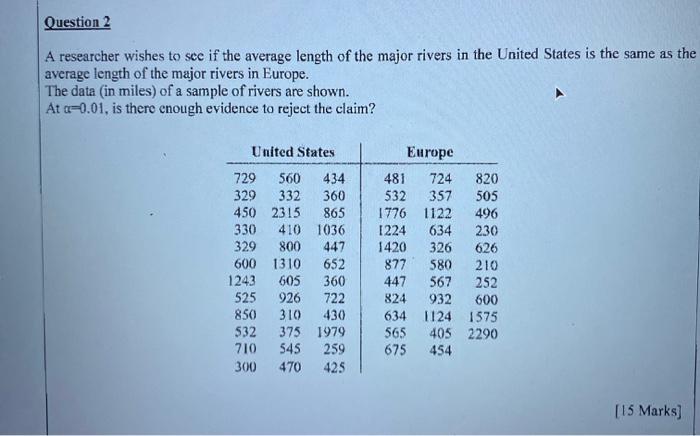 Solved Question 2 A researcher wishes to sce if the average | Chegg.com