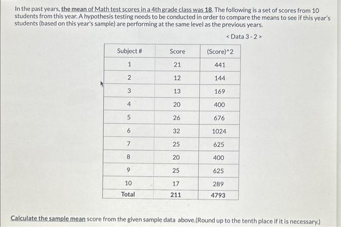 Solved In the past years, the mean of Math test scores in a | Chegg.com