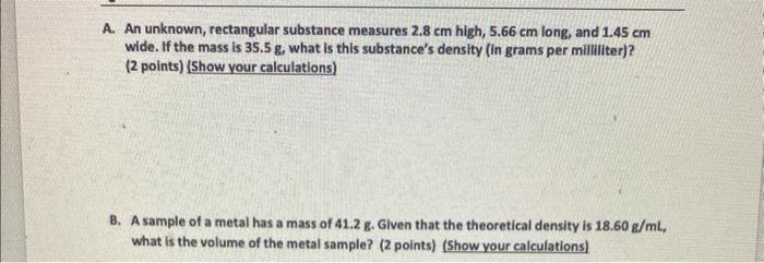 Solved A. An unknown, rectangular substance measures 2.8 cm | Chegg.com