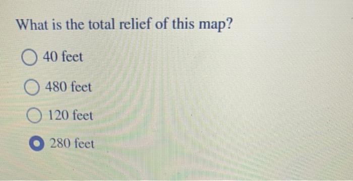 What is the total relief of this map?
40 feet
480 feet
120 feet
280 feet