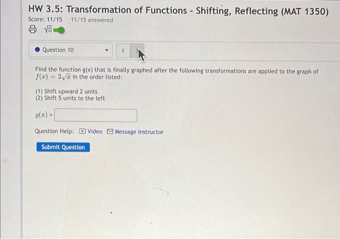 Solved HW 3.5: Transformation of Functions - Shifting, | Chegg.com