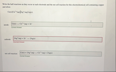 Solved Write the half-reactions as they occur at each | Chegg.com