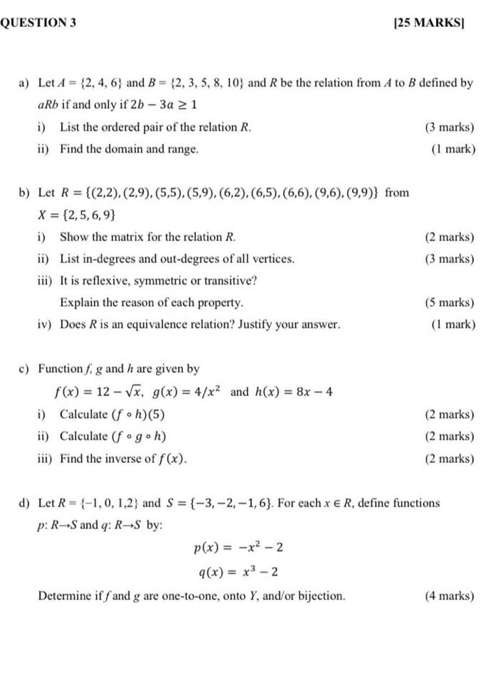 Solved Question 3 25 Marks A Let A 2 4 6 And B Chegg Com