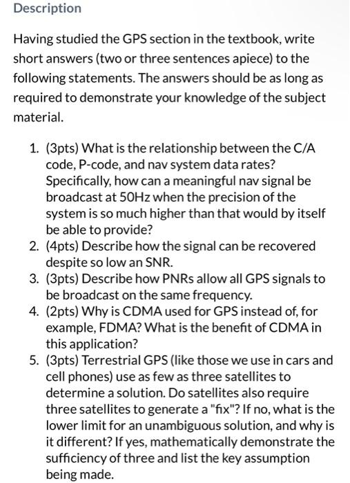 Solved Having studied the GPS section in the textbook, write