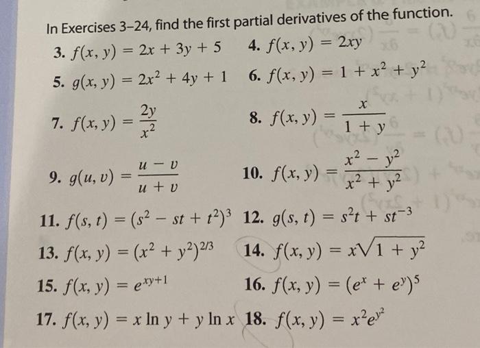 Solved In Exercises 3-24, find the first partial derivatives | Chegg.com