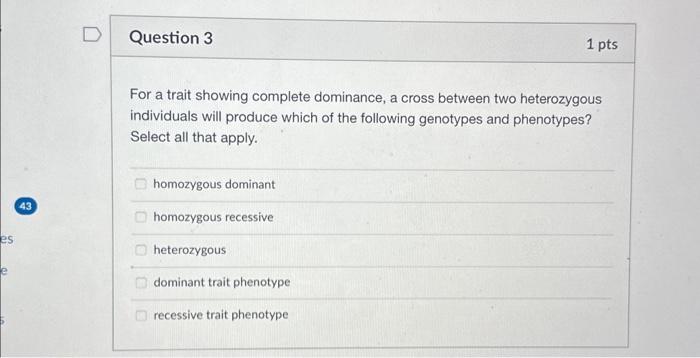 Solved For a trait showing complete dominance, a cross | Chegg.com