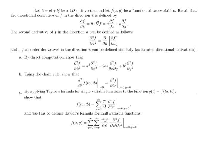 Solved Let U Di Bị Be A 2d Unit Vector And Let F X Y Chegg Com