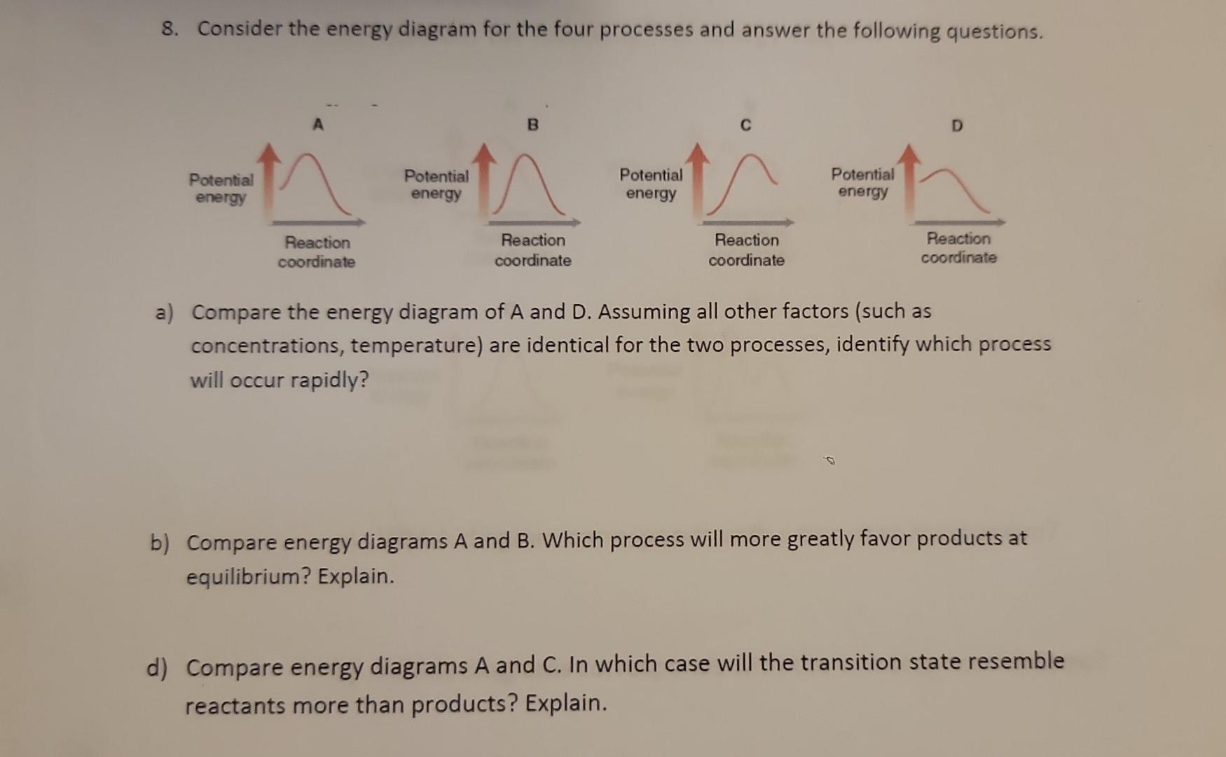 Solved 8. Consider the energy diagram for the four processes | Chegg.com