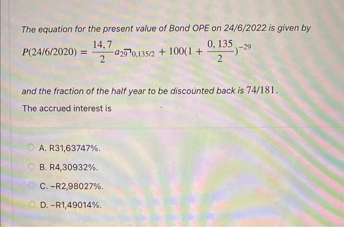 present value of a bond equation