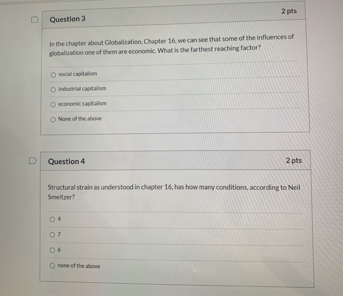 Solved Question 3 2 pts In the chapter about Globalization | Chegg.com