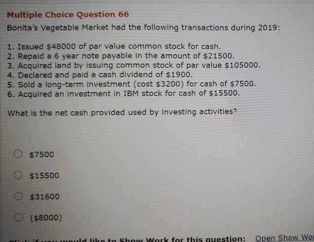 Solved Multiple Choice Question 66 Bonita's Vegetable Market | Chegg.com