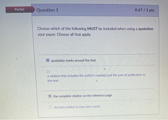 Solved Partial Question 1 0.67 / 1 pts Choose which of the | Chegg.com