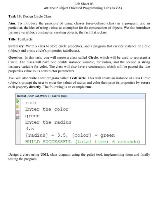 Solved Lab Sheet 03 A0312202 Object Oriented Programming Lab | Chegg.com