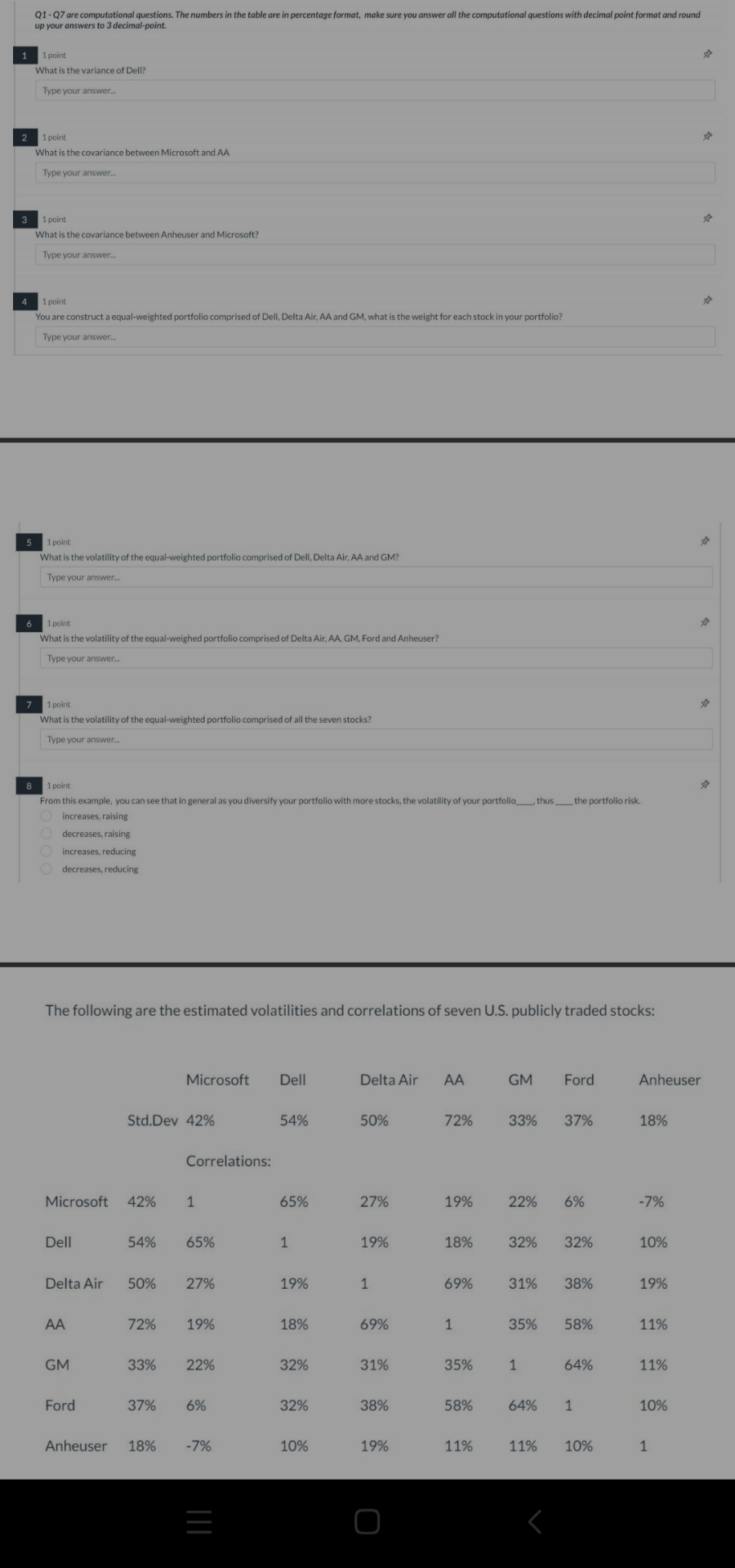 Solved Q1Q7 ﻿are computational questions. The numbers in